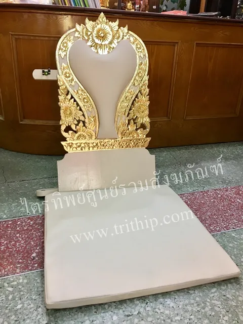อาสนะเสมาลายดอกไม้หนา ปิดทองร่องครีม