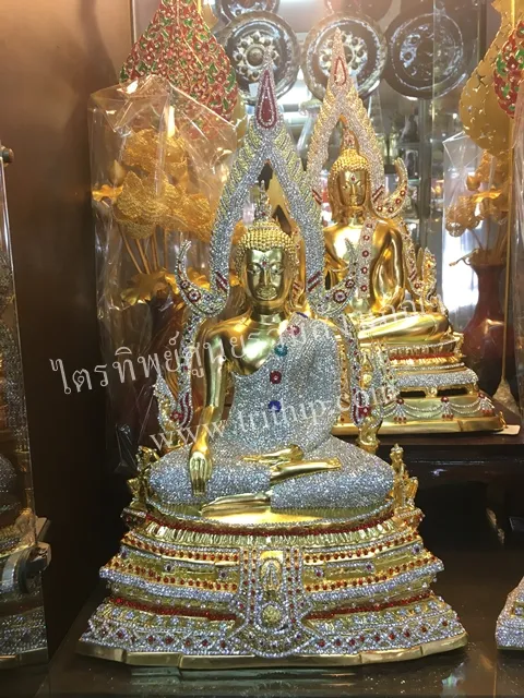 พระชินราช 9.9" พิมพ์วัดฯ ปิดทองแท้ประดับเพชร