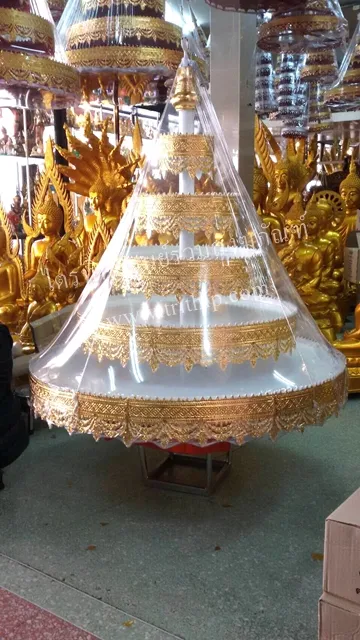 ฉัตรในร่ม 40" 5 ชั้น ปิดทองร่องสีครีม